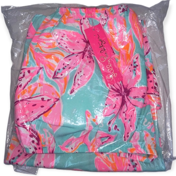 LILLY PULITZER Esmeray Set Surf Blue Bonita Blooms Skirt Puff Sleeve Crop Top - Picture 9 of 13